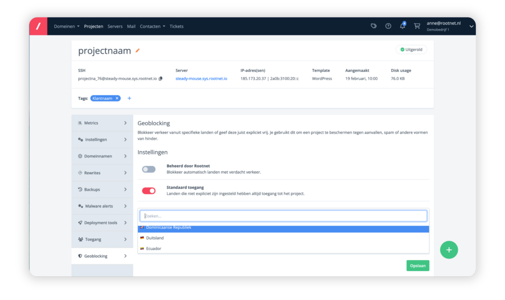 GeoBlocking in myRootnet | Managed hosting done right