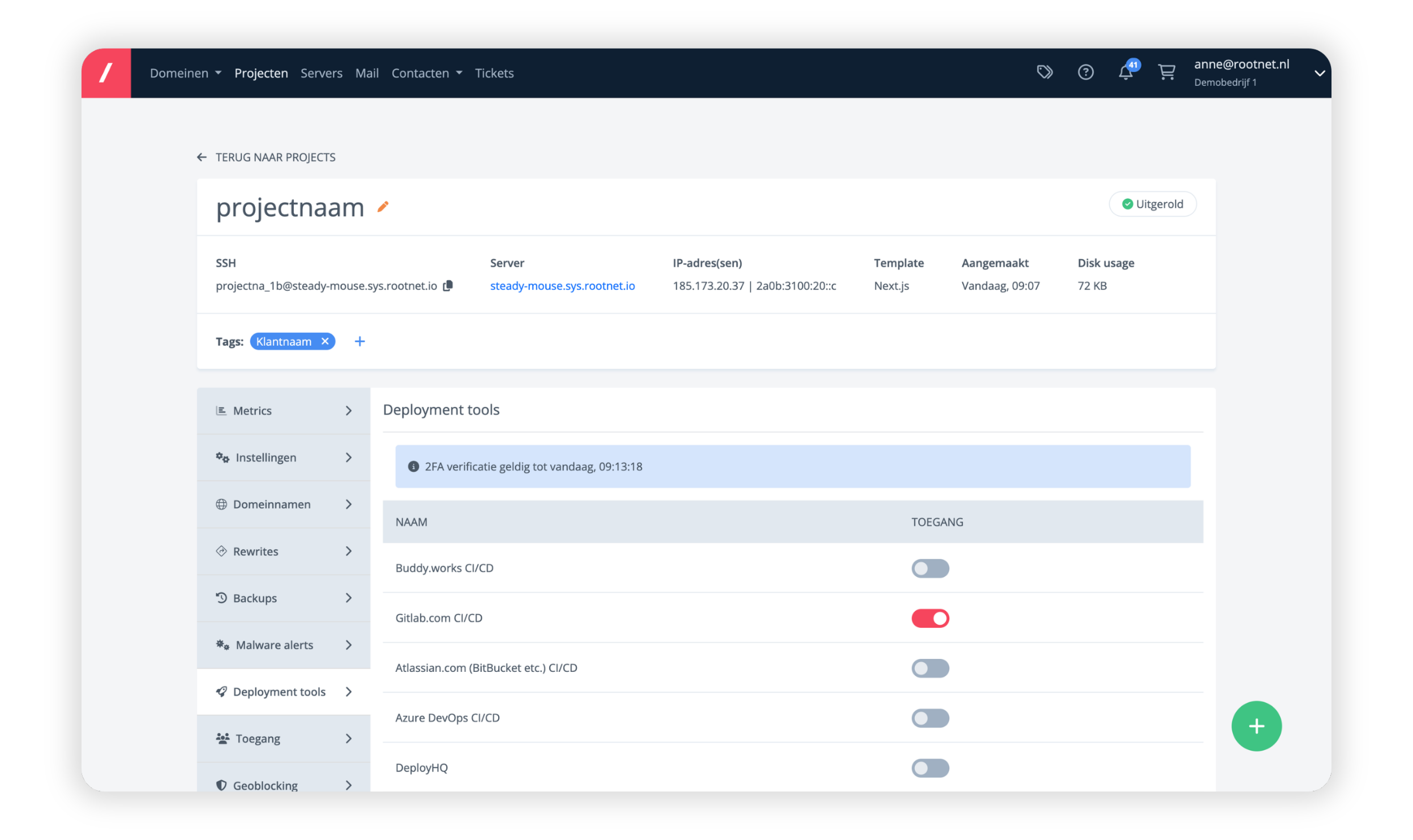 Deployment tools in myRootnet | Managed Next.js hosting
