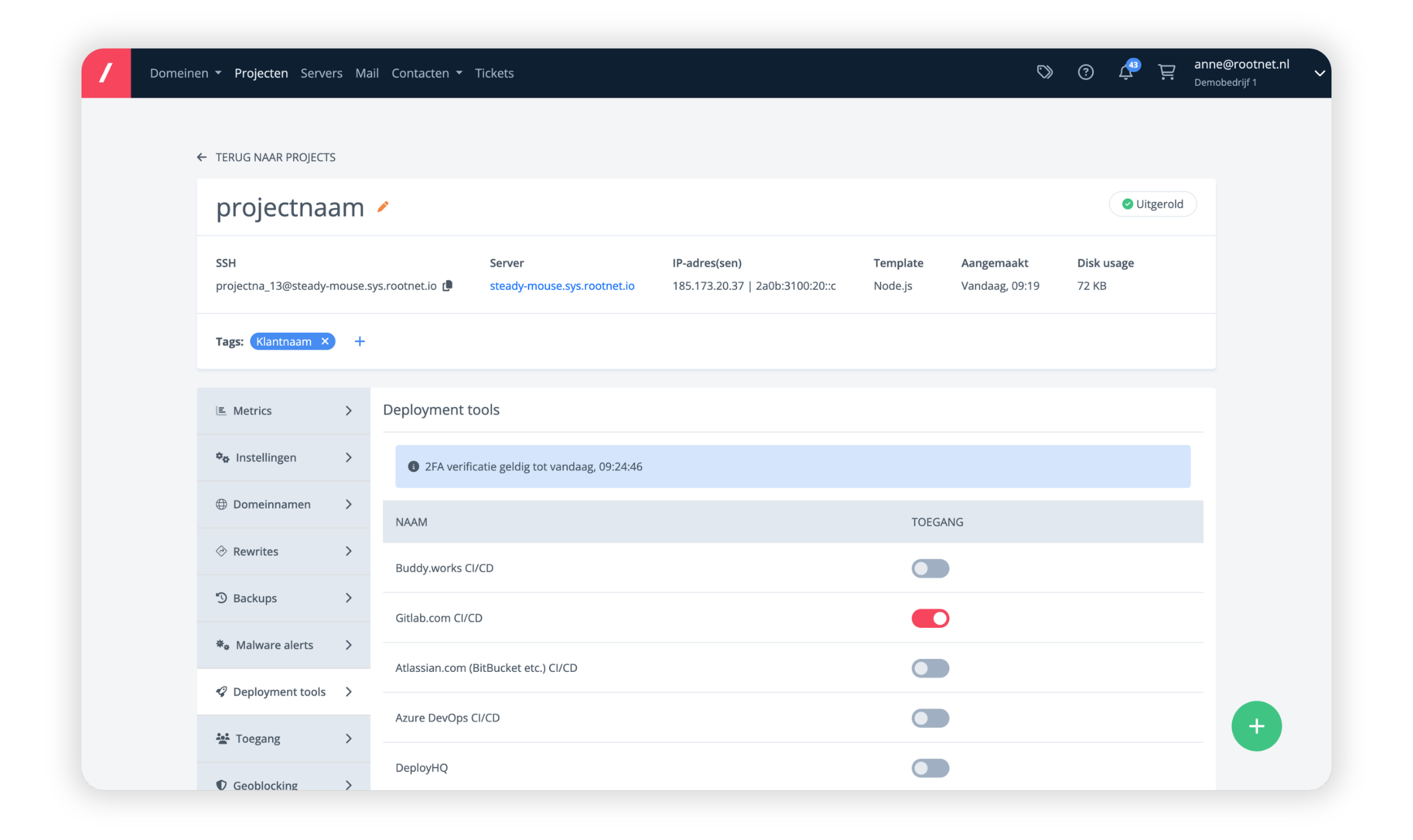 Deployment tools in myRootnet | Managed Node.js hosting