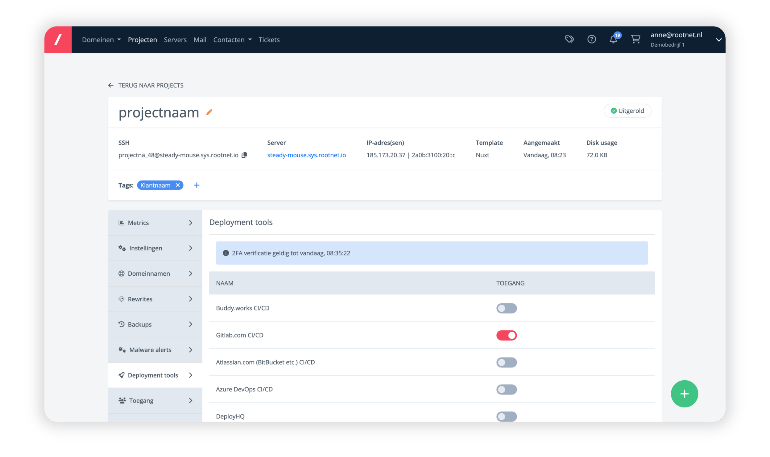Deployment tools in myRootnet | Managed Nuxt hosting