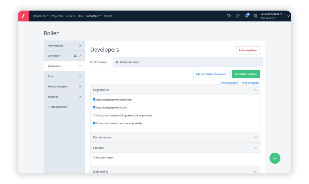 Role based access in myRootnet - Managed hosting done right