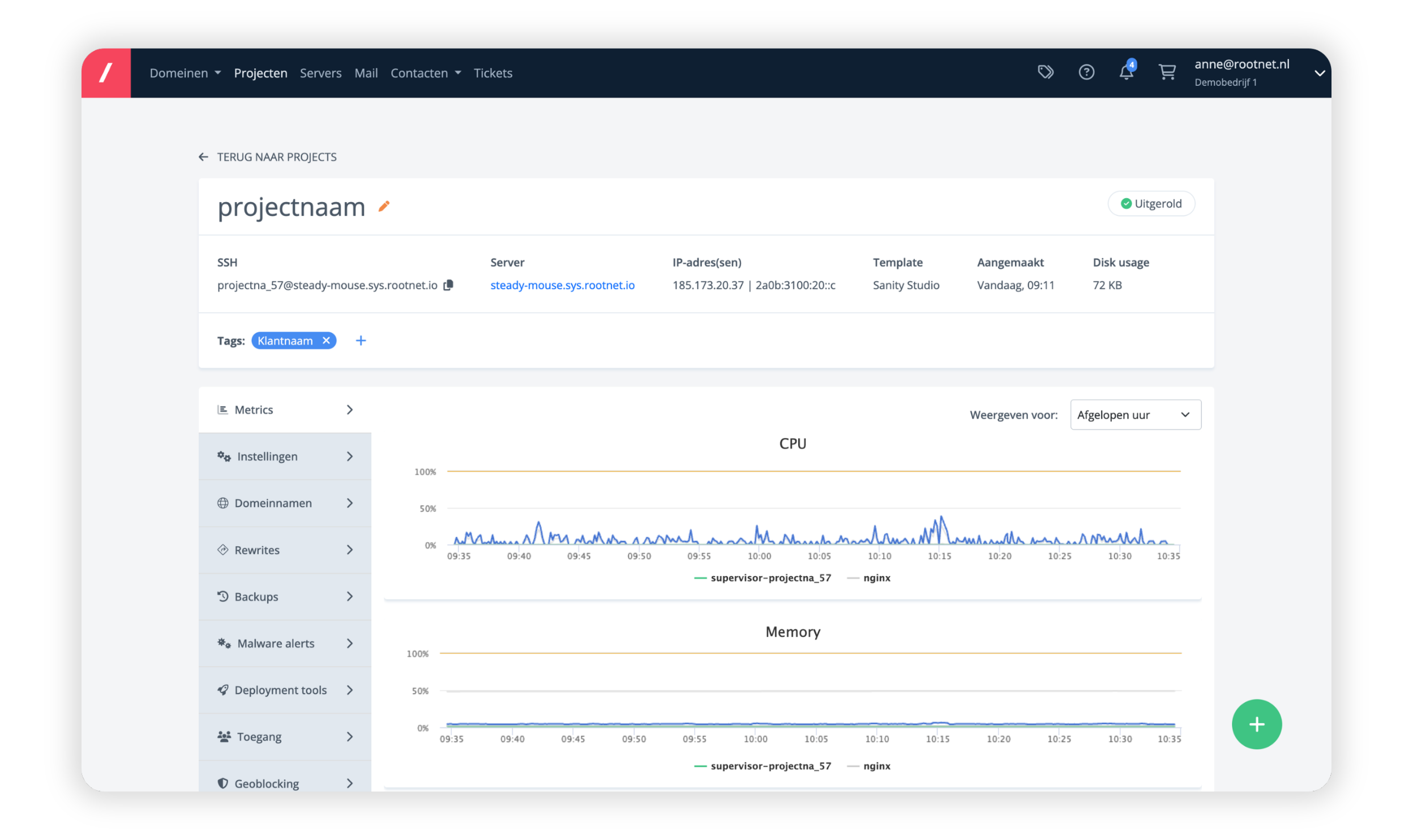Server statistieken in myRootnet - Managed Sanity hosting