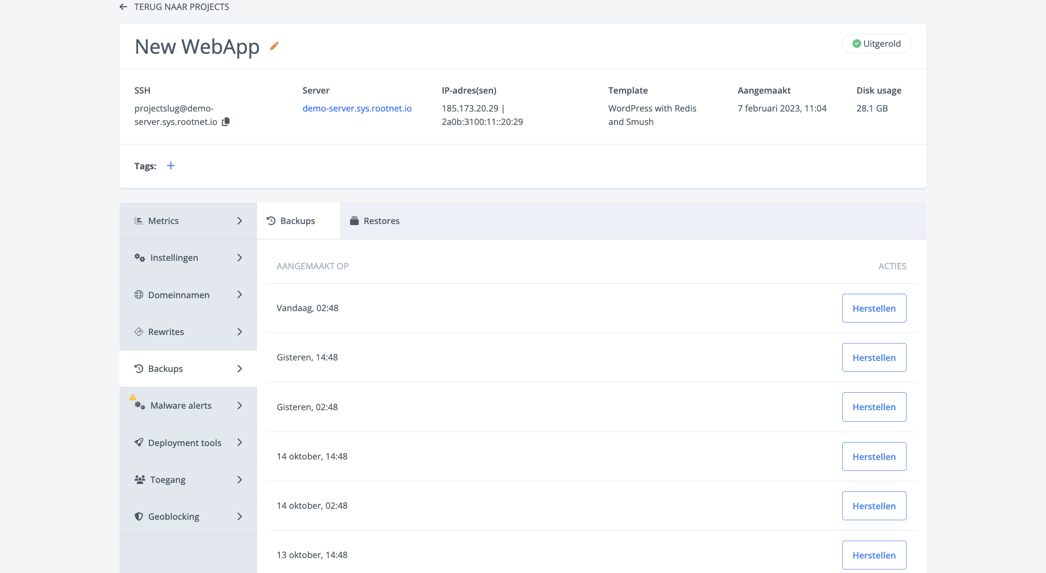 Dagelijkse Backups in myrootnet.nl